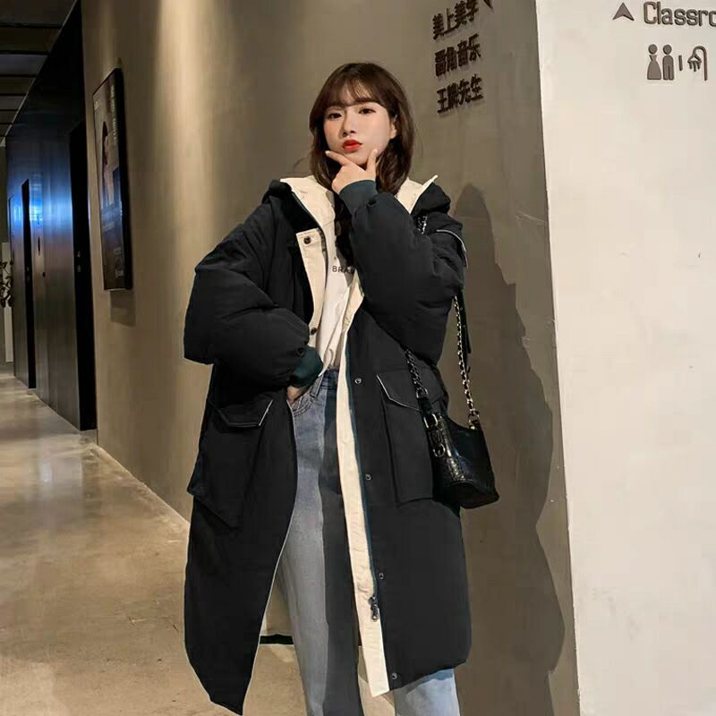 波登司白鸭绒羽绒服女装2023新款女中长款韩版宽松冬季外套女学生