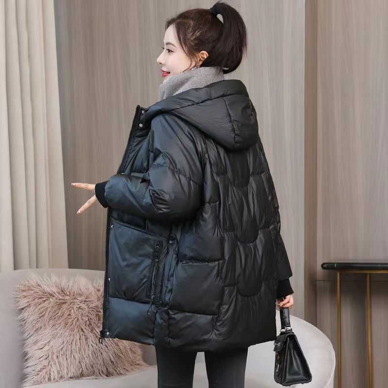 波登司白鸭绒羽绒服女2023新款韩版中长款休闲宽松大码保暖加厚外