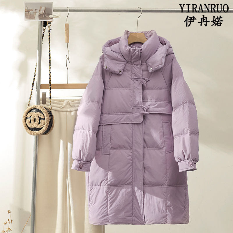 波登司羽绒服女中长款2023新款白鸭绒加厚牛角扣时尚韩版连帽冬外