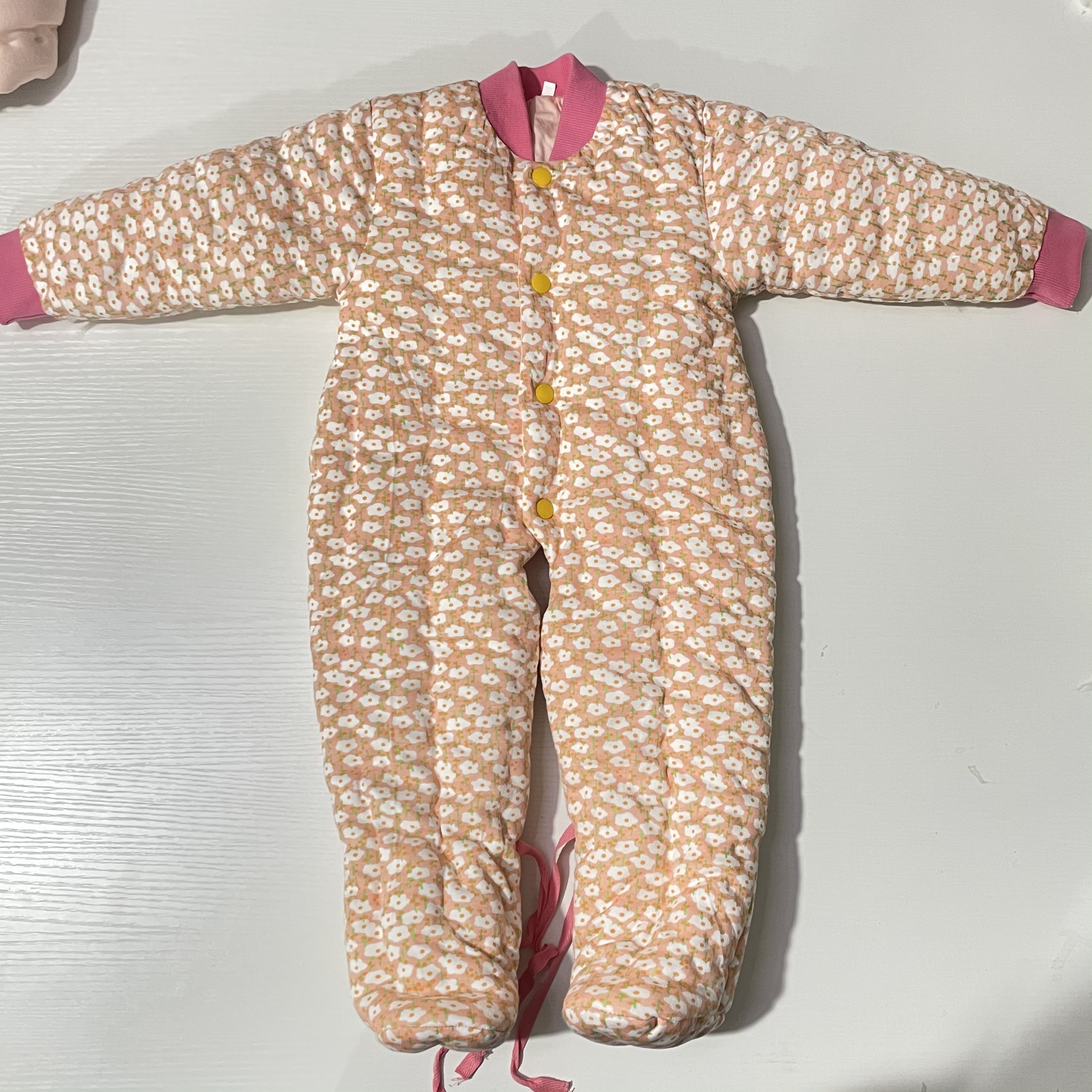包脚连体宝宝棉服棉花衣手工缝制冬季加厚