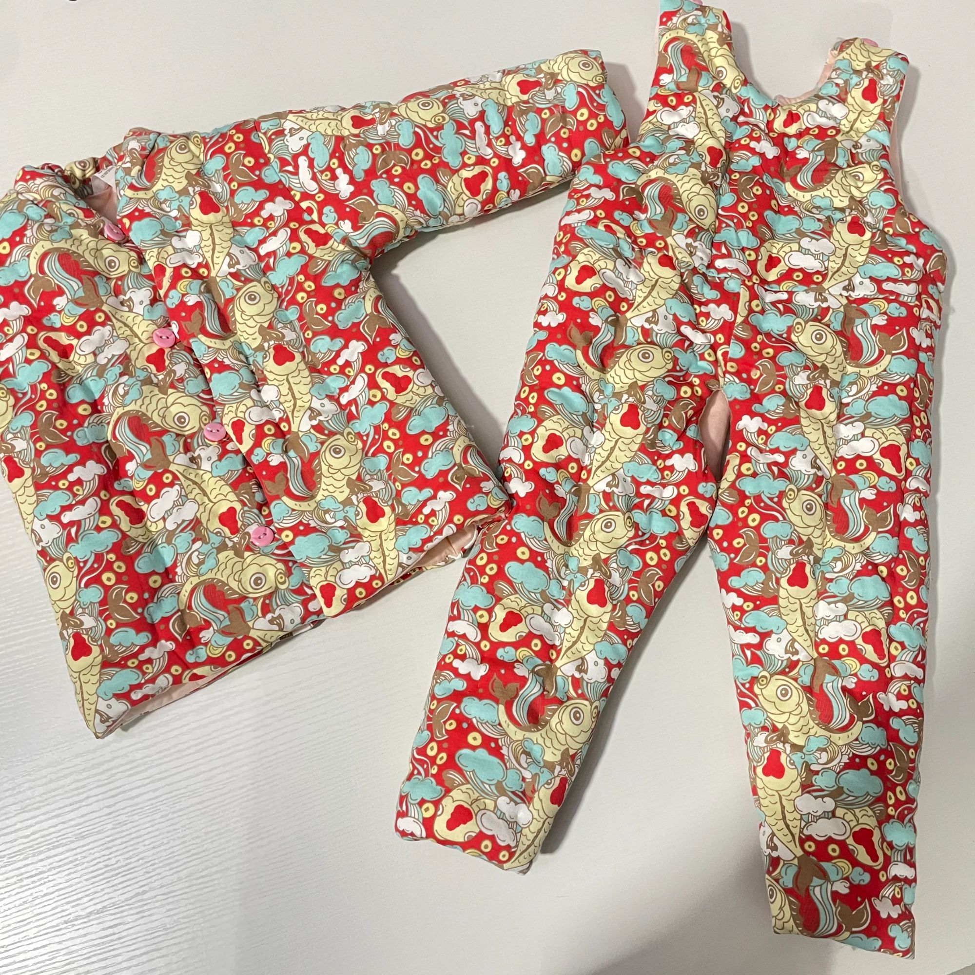 宝宝分体背带棉花衣手工缝制冬季加厚保暖