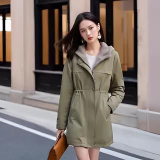 新款进口休闲派克服双面穿中长款可拆卸连帽尼克服女时尚女款