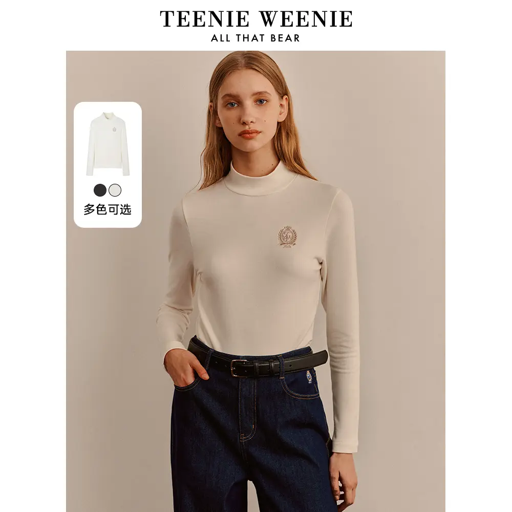 TeenieWeenie小熊2023年秋冬新款时尚高领打底衫T恤女TTLA234V01P