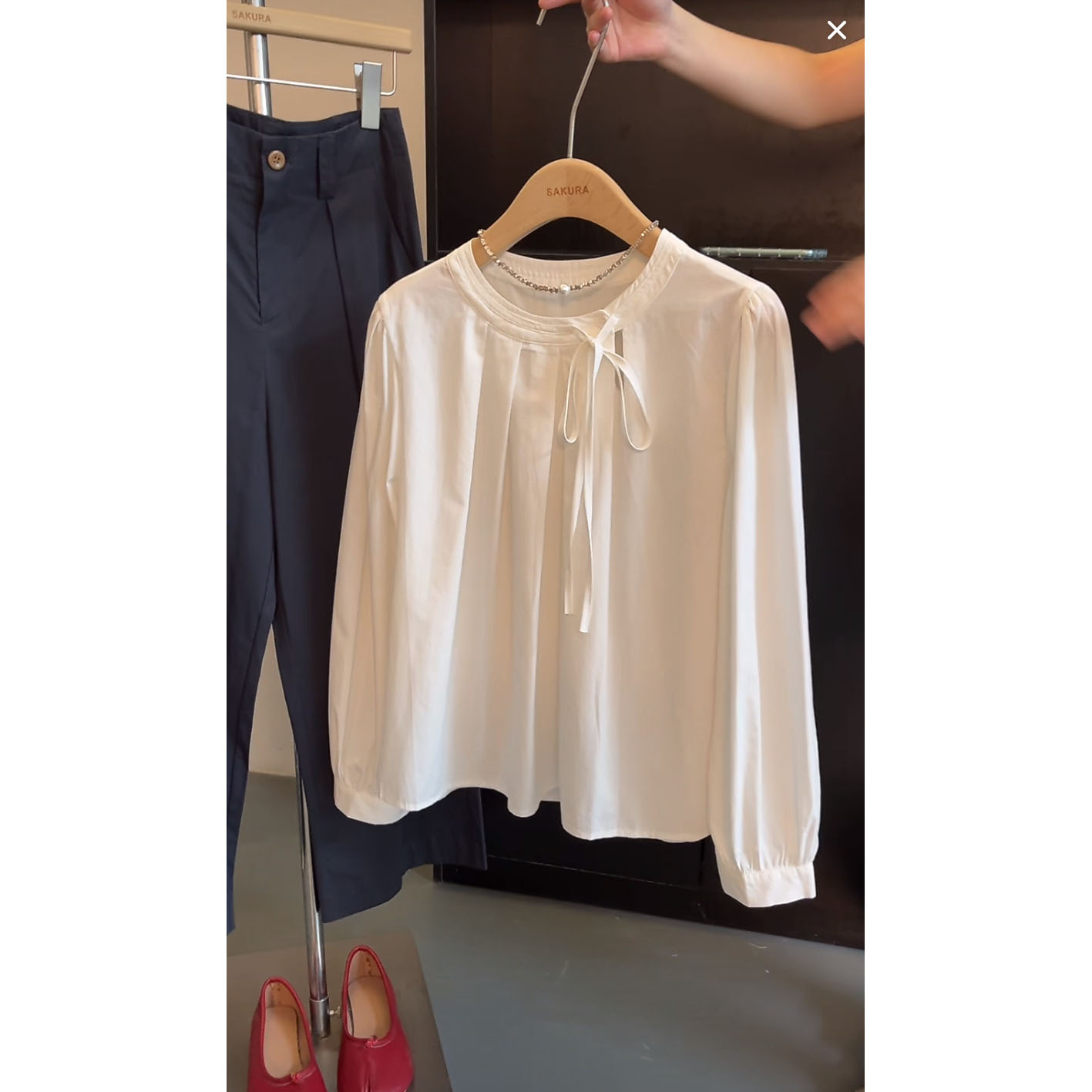 璎婲sᴀᴋᴜʀᴀ【塞纳河日落】金韩系复古圆领系带纯色休闲百搭长袖衬衫