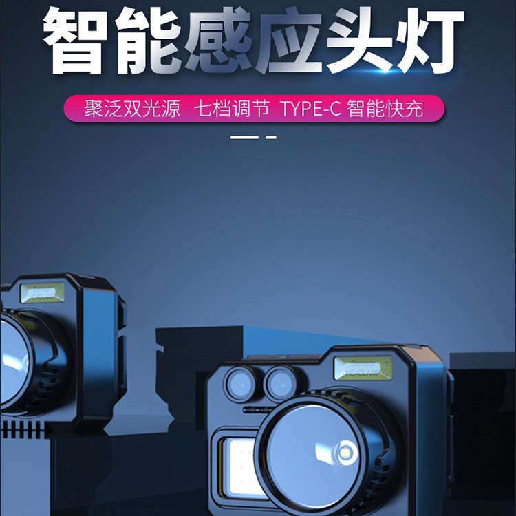 2023新款夜钓强光超亮头灯头戴式感应钓鱼专用充电超长续航照明灯