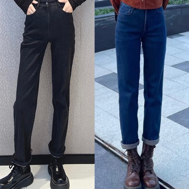 GIRDEAR/哥弟秋冬百搭时尚显瘦高弹直筒植绒牛仔高腰爆款1100465