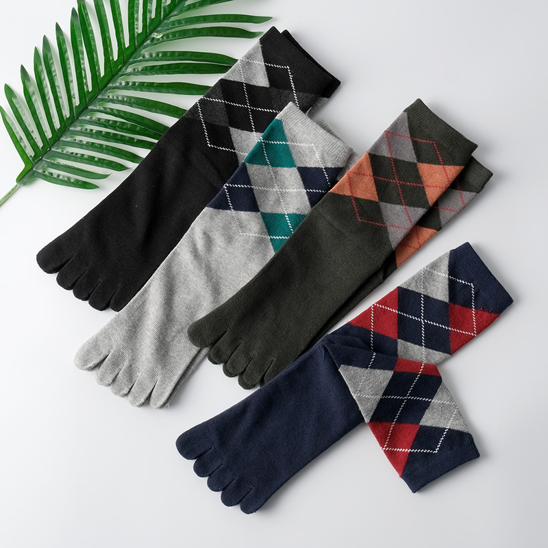 内田中高筒商务棉吸汗防臭脚趾一体男五指袜子正装休闲中等厚度