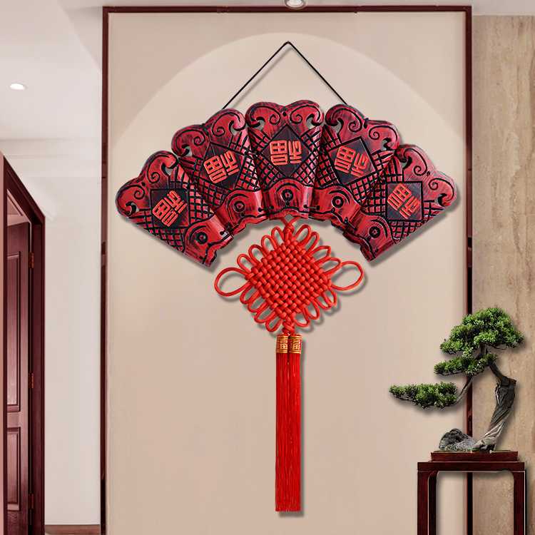 实木扇子墙上挂件中式玄关墙面装饰品新中式房间过道墙壁扇形挂饰