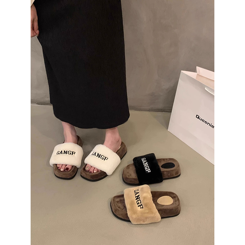 厚底毛毛拖鞋女外穿2023新款春秋时尚小众高级感气质法式增高棉拖