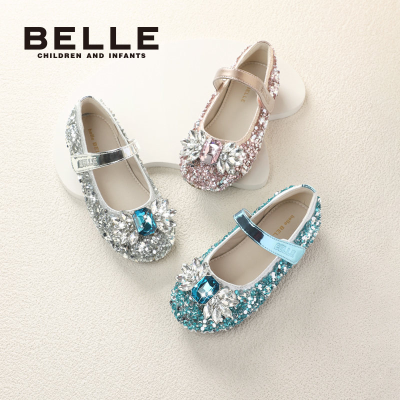 百丽爱莎公主鞋春秋新款女童鞋子一字扣儿童单鞋水晶鞋DE3353DR