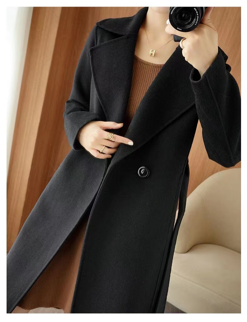 小个子双面呢羊毛大衣女长款秋冬新款修身过膝纯羊毛呢子外套显瘦