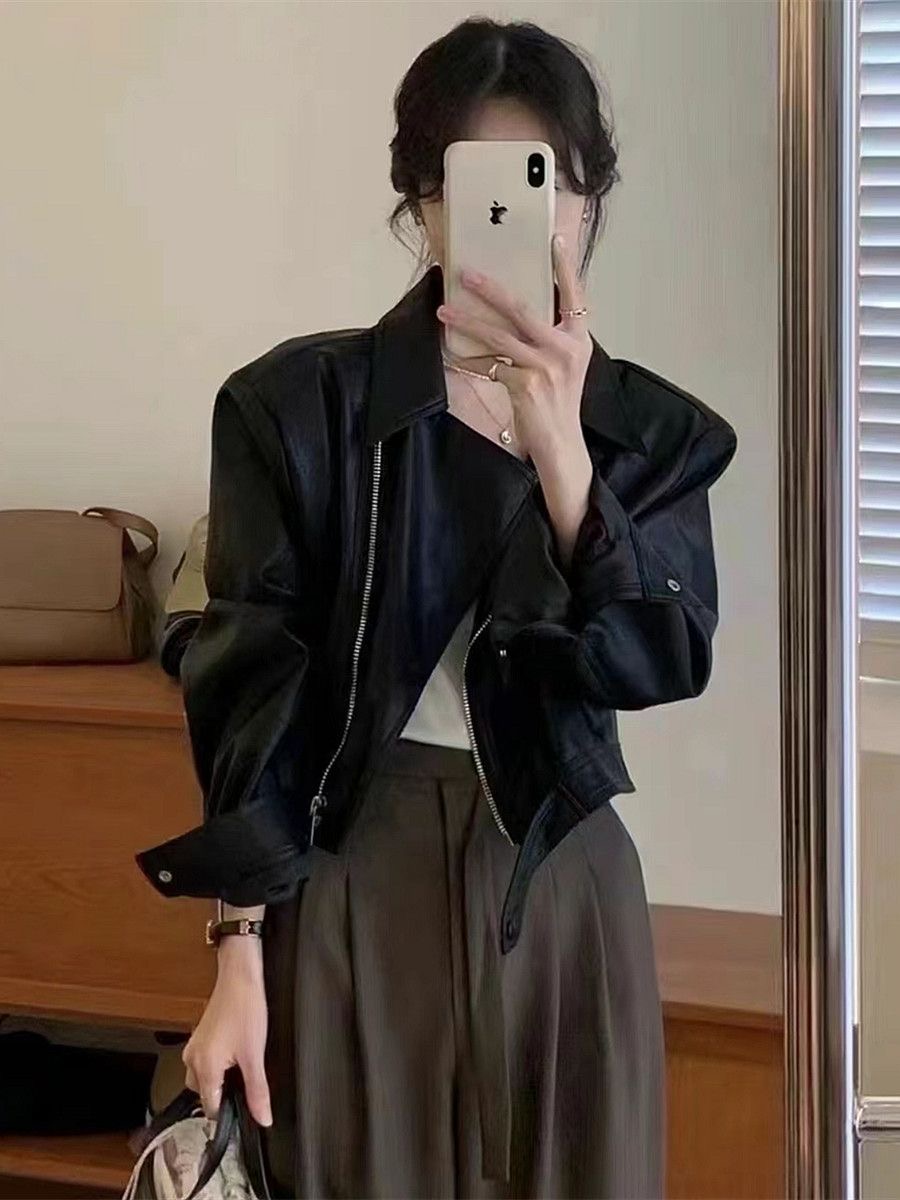 小个子春秋新款皮衣外套女短款机车服爆款休闲pu皮西装领夹克