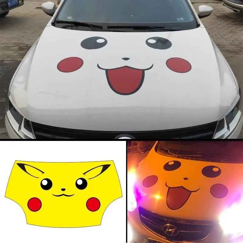 皮卡丘笑脸愤怒机头盖卡通个性引擎盖汽车贴纸可爱装饰车贴拉花