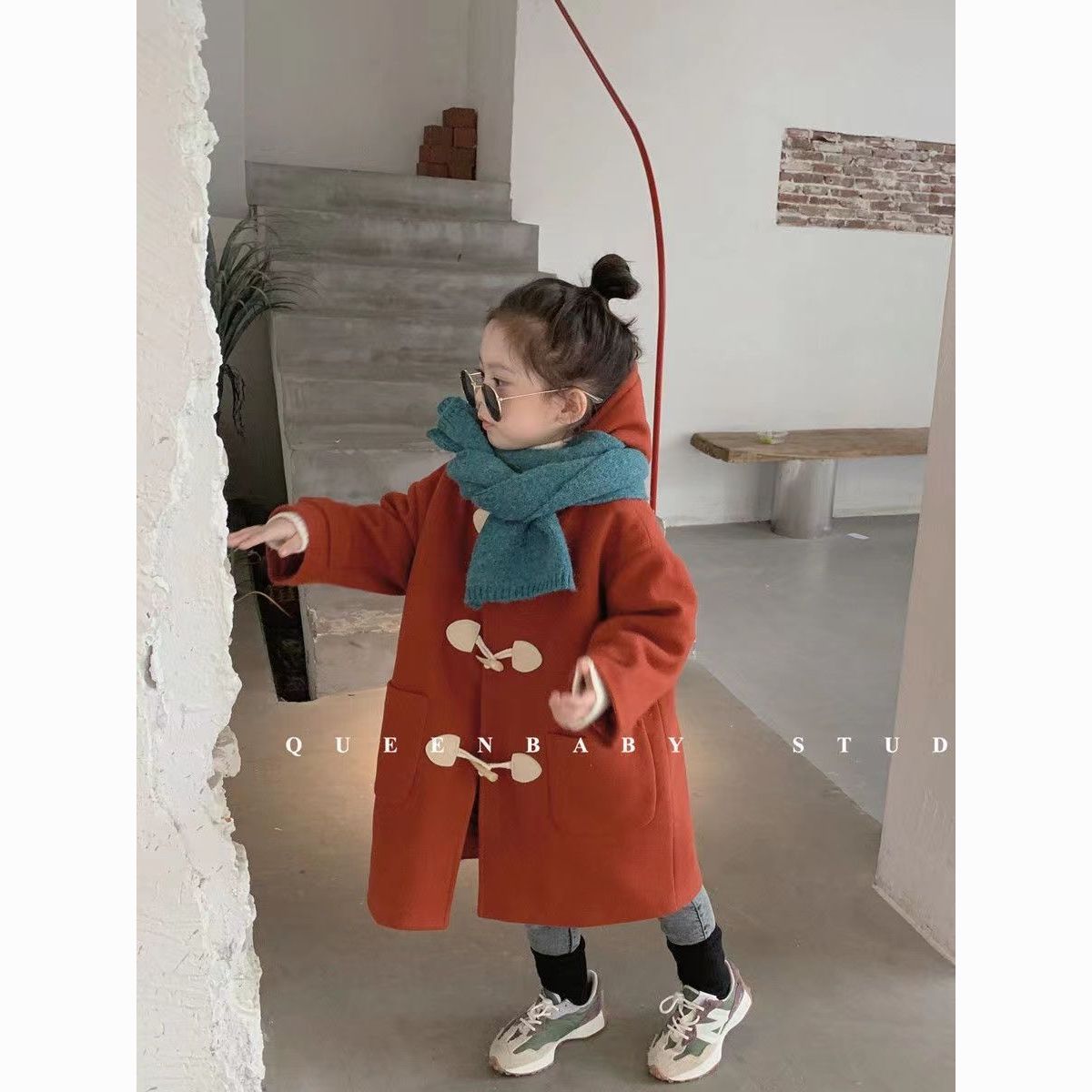 韩版儿童棉服冬季新品女童夹棉长款呢大衣宝宝节日款洋气厚实棉袄