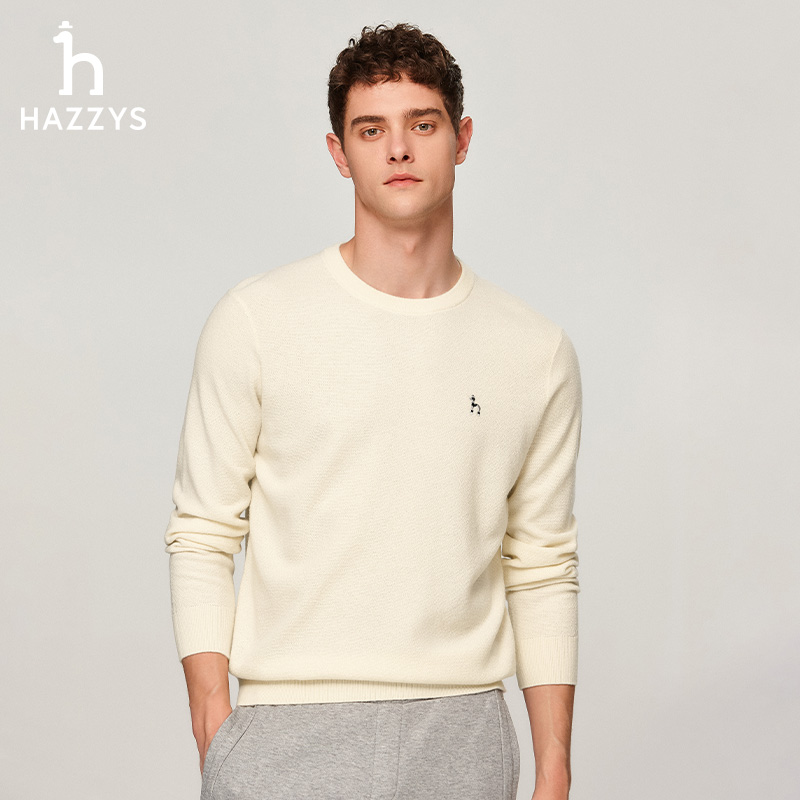 Hazzys/哈吉斯男士秋冬季纯色百搭针织衫时尚毛衣简约气质羊毛衫