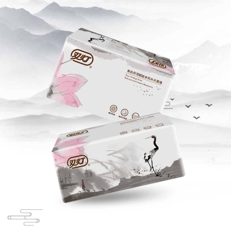 双灯水墨鹤系列绵柔抽取式面巾纸婴幼儿保湿（十包）至韧至柔触感