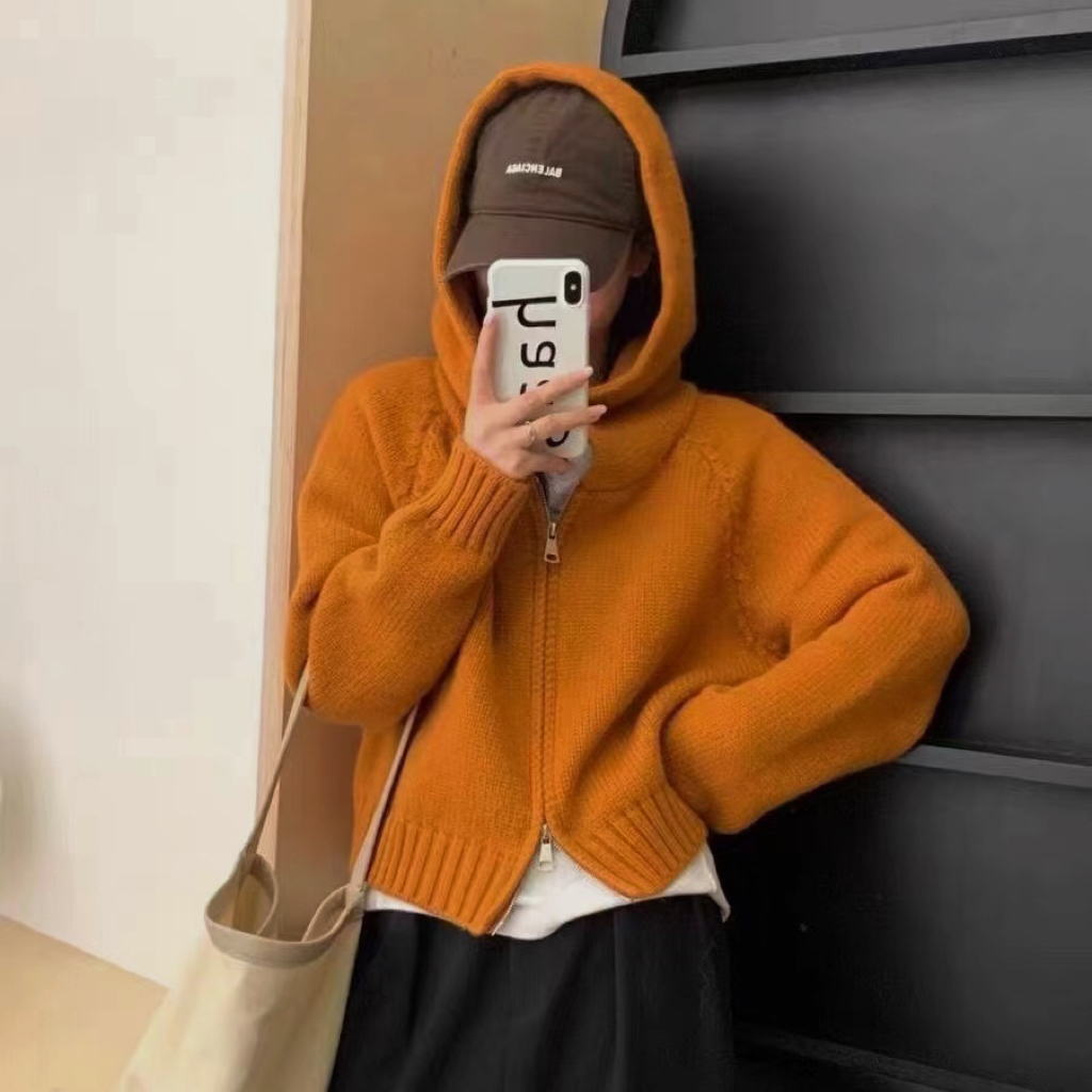 高质感针织卫衣女2025新款爆款小个子短款双拉链毛衣开衫外套秋冬