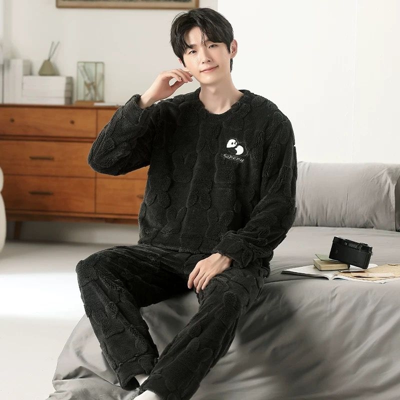 梦燕男士秋冬季加厚保暖休闲家居服套装WD17B4010D