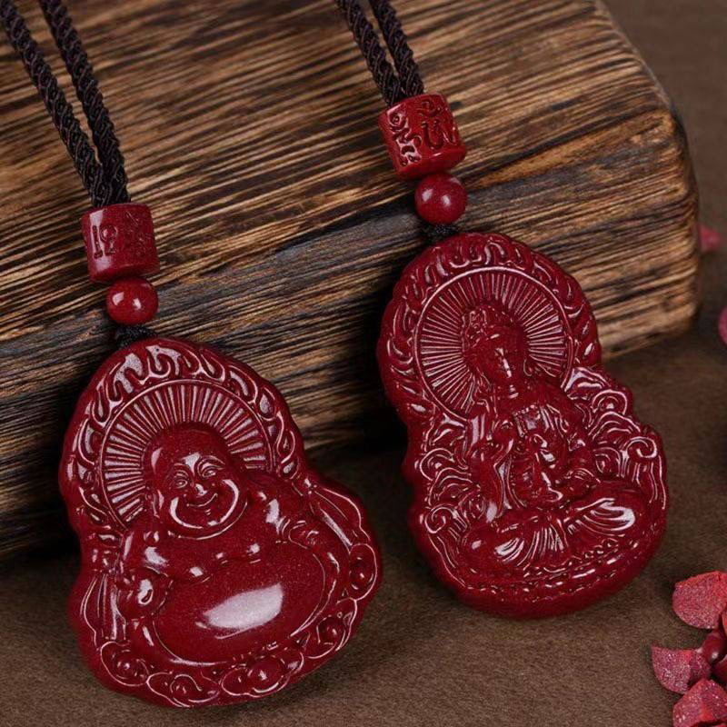 含辰砂工艺品高含量朱砂【福光普照观音佛公】情侣款吊坠送礼佳品