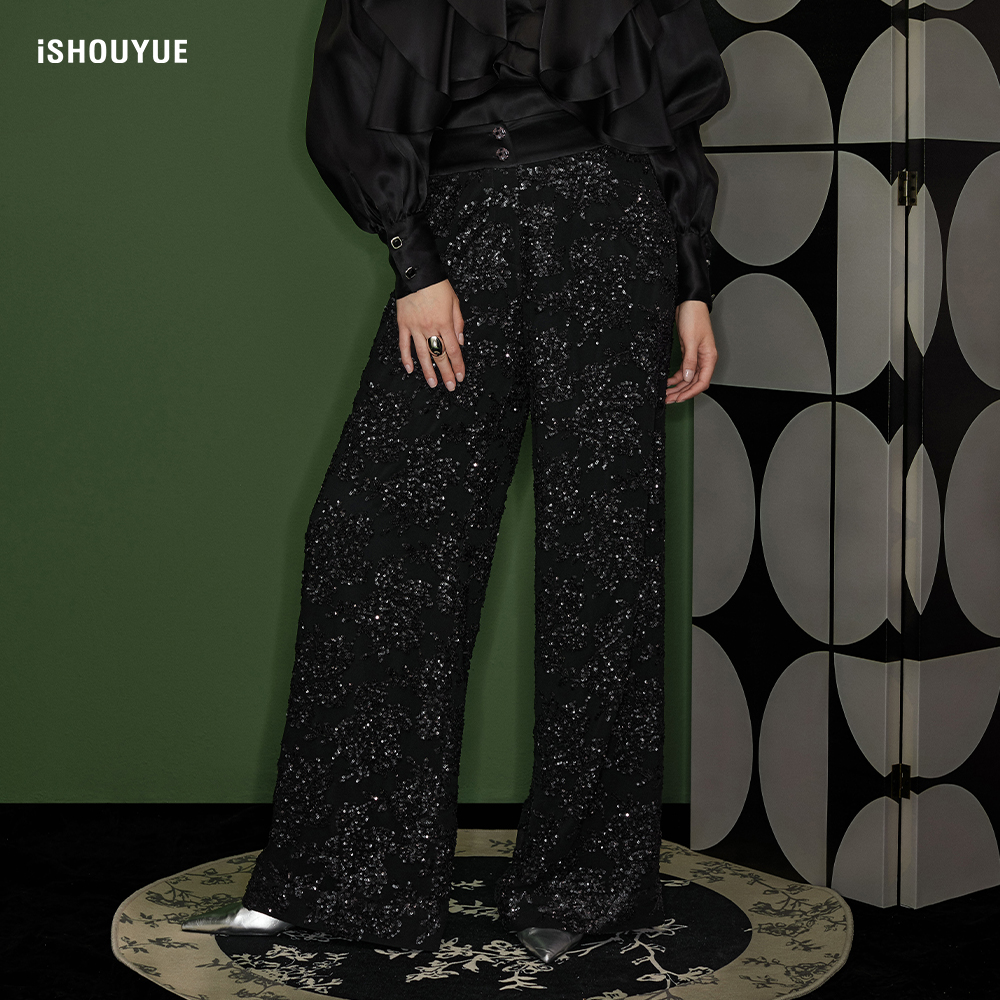 iSHOUYUE · 埃菲尔重工手工钉珠长裤显瘦时尚新款气质休闲裤