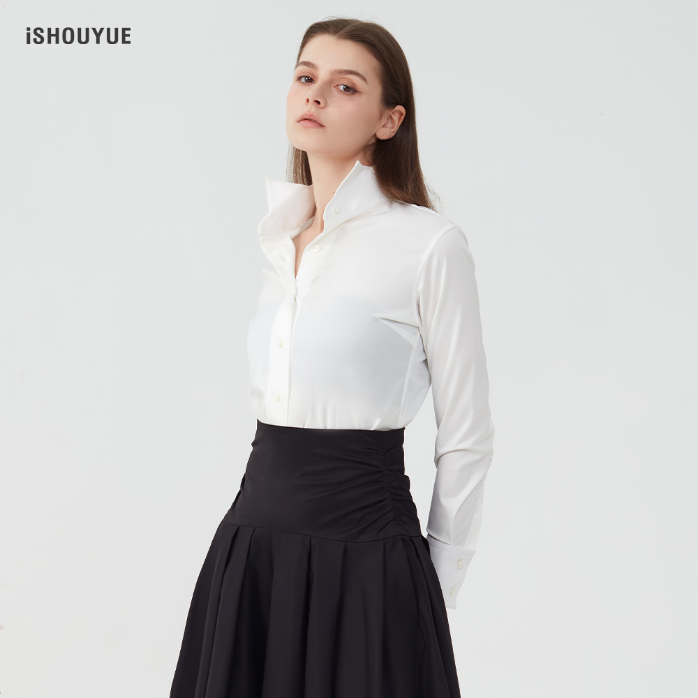 iSHOUYUE · 巴黎盛宴法式礼服领衬衫白色修身英式女王衫