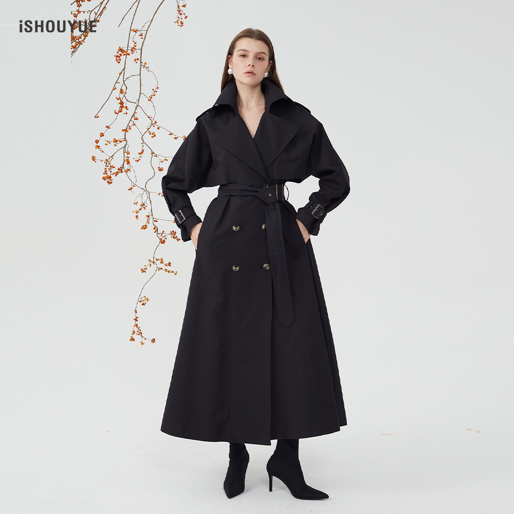 iSHOUYUE · 摇曳波尔多重磅双层匹马棉风衣外套气质双排扣大衣