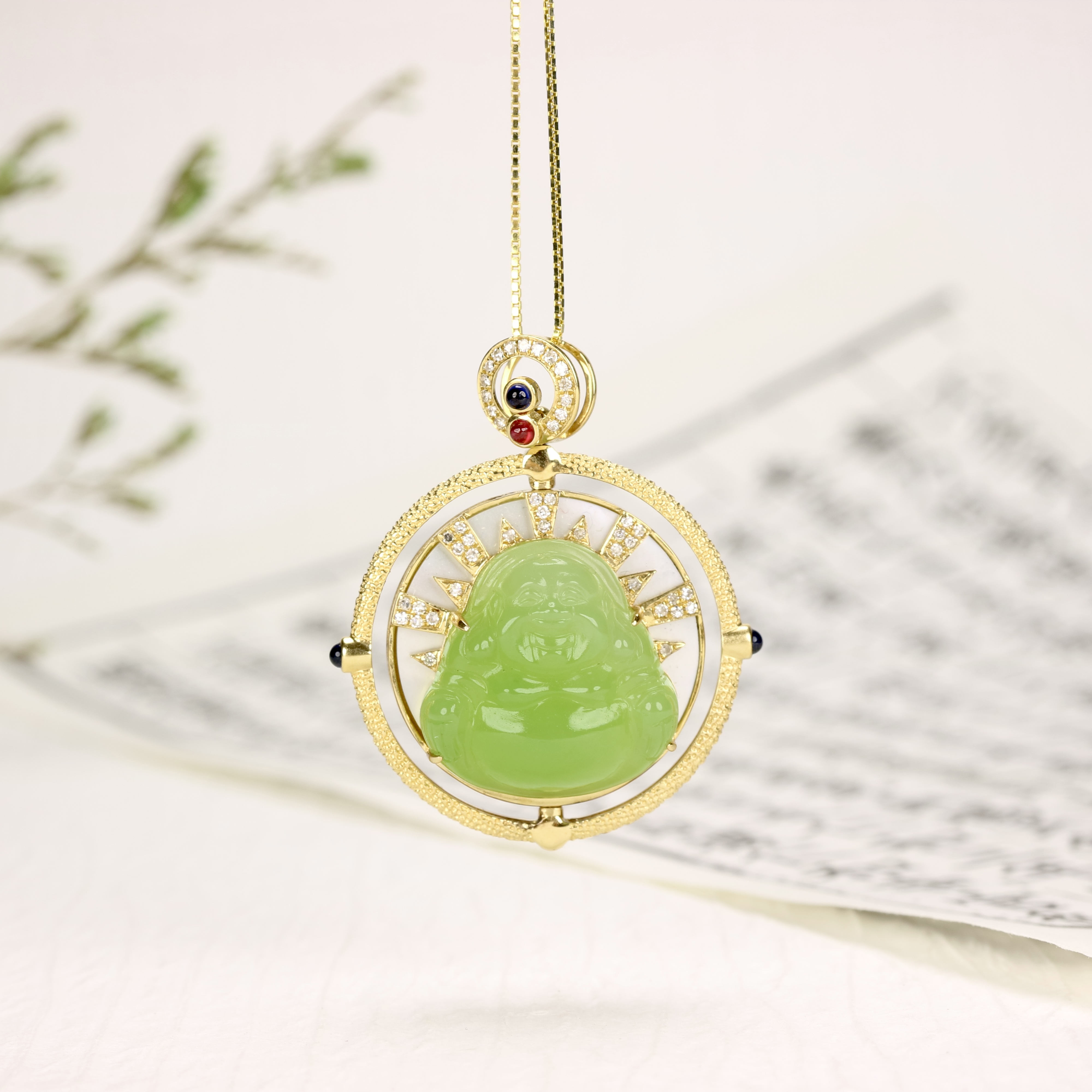 和田玉18k金翠青佛公吊坠多样性发货拍一发其一   66