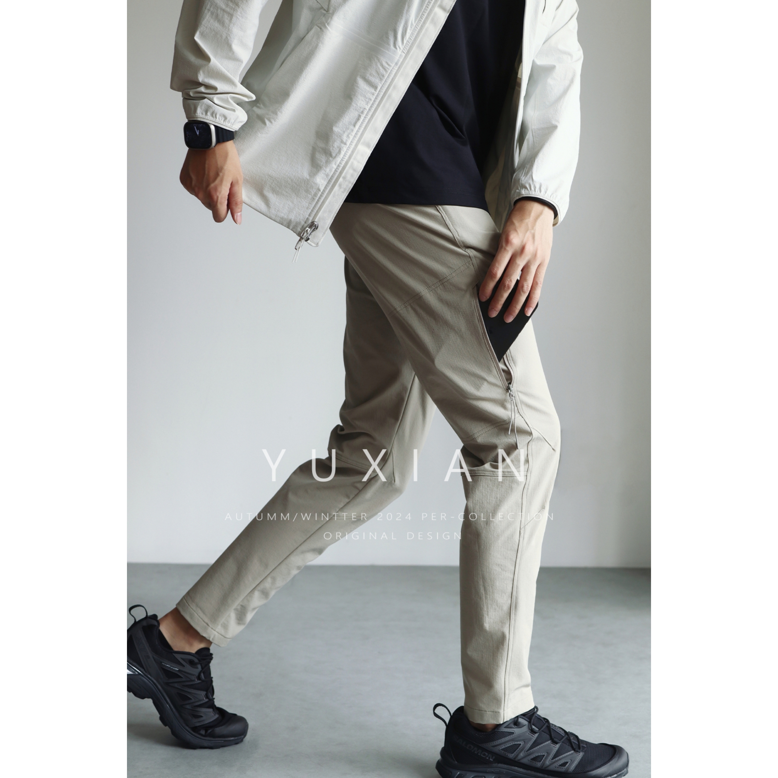 YUXIAN轻量化暗拉链口袋防泼水四面弹速干户外软壳裤休闲运动长裤