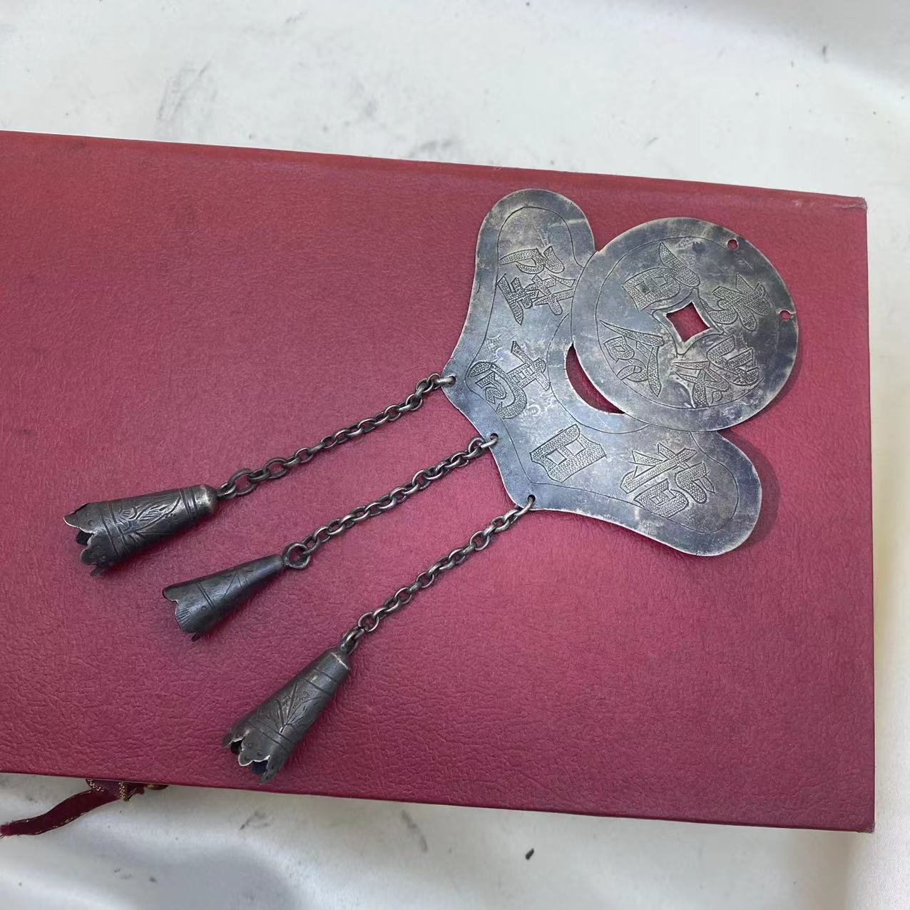 吊坠925银 老银錾刻指日高升长命富贵民族风小众设计百搭银饰饰品