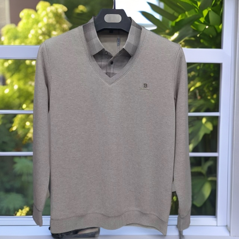 【6895】加绒商务品质假两件T恤休闲舒适