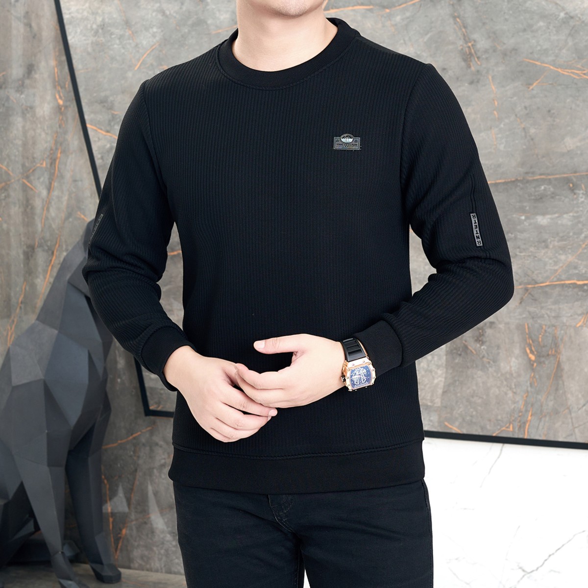 诺瑞阳[王瑞力推]8858男士时尚休闲百搭圆领卫衣保暖