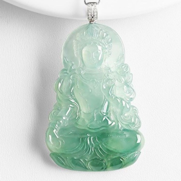 纯天然缅甸A货翡翠高冰种水色料观音度母气质吊坠挂件（防拍链接）