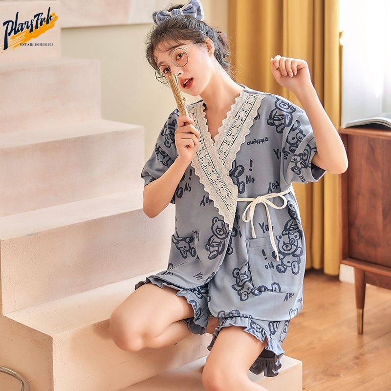 洋气汗蒸服女夏季睡衣女日系风日式和服公主风短袖可外穿家居套装