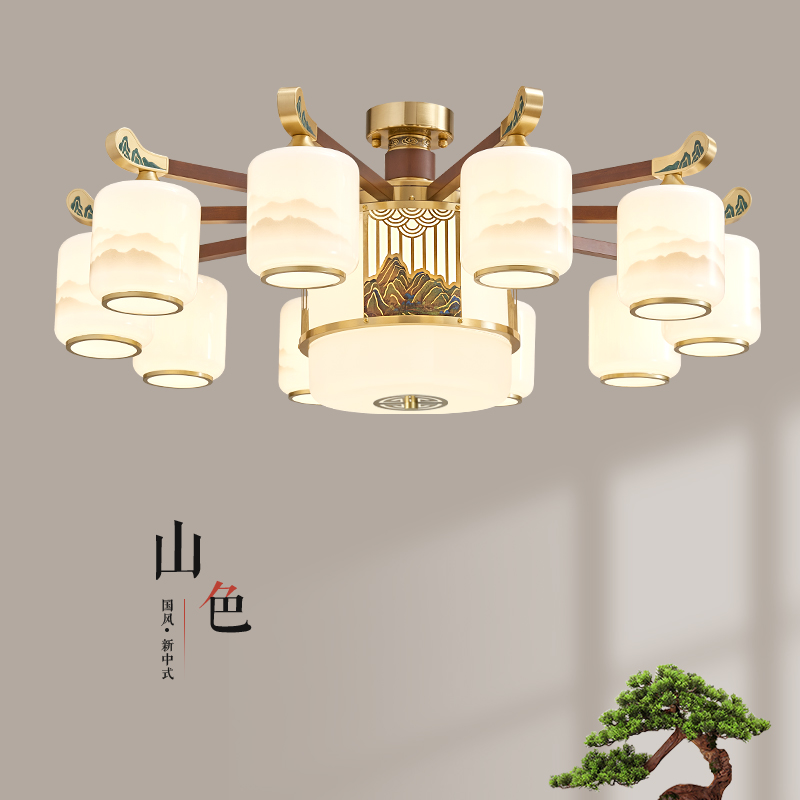 新中式客厅吊灯全体实木高档餐厅吸顶灯国风禅意朝下款大厅家用灯