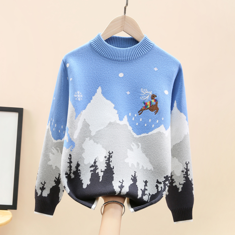 男童棉质毛衣儿童韩版2024新款中大童秋冬加绒加厚12岁针织打底衫