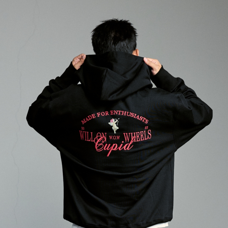 意志驱动车迷狂想曲丘比特连帽卫衣加厚美式高街酒红色卫衣男款