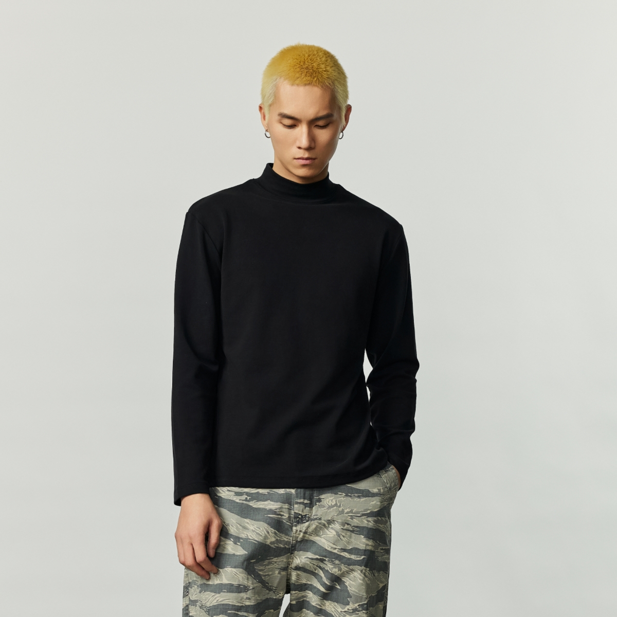 WOW意志驱动磨毛中领打底衫纯色保暖中高领长袖T恤男士内搭秋冬