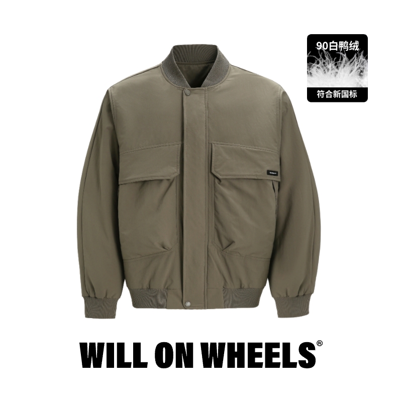 驾驶日飞行员羽绒夹克冬季美式复古白鸭绒宽松外套立领简约bomber