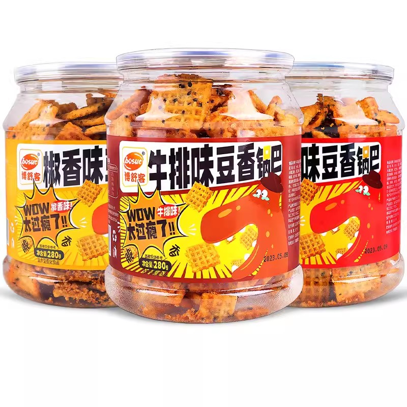 博舒客豆香锅巴零食牛排味椒香味大米锅巴追剧解馋网红麻辣小吃