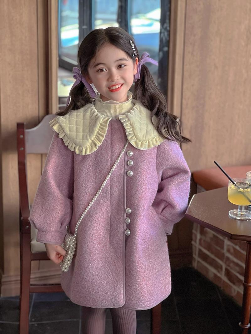 女童大衣毛呢外套秋冬款2024新款冬装洋气儿童加厚大衣女宝宝上衣
