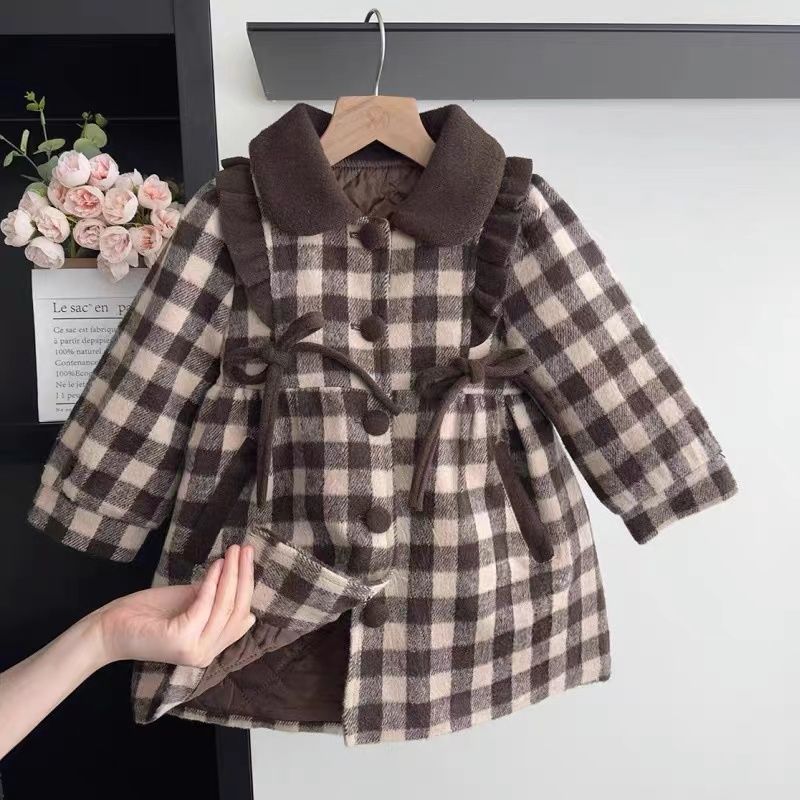 女童毛呢大衣加厚中长款秋冬款夹棉外套儿童洋气网红韩版棉服冬装