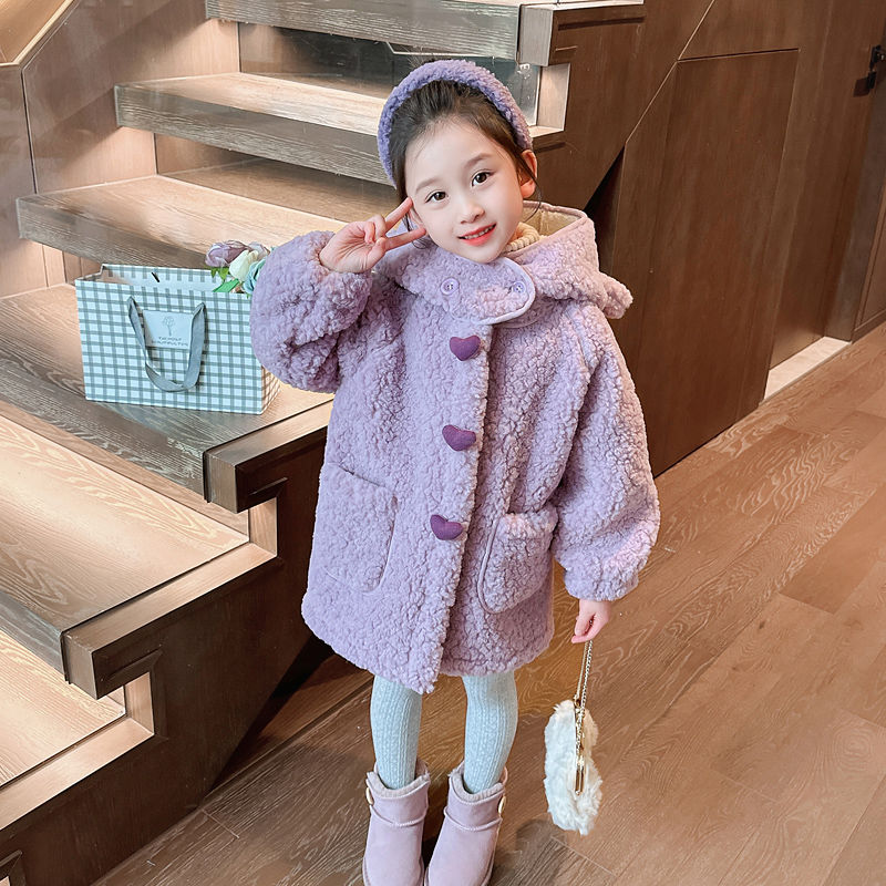 女童羊羔绒外套秋冬款2024新款包包加绒加厚上衣童装冬季儿童衣服