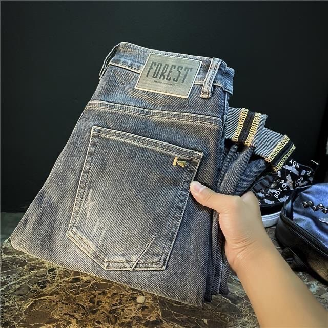 牛仔裤男士潮牌秋冬季新款蓝灰色韩版修身小脚潮流百搭秋款长裤子