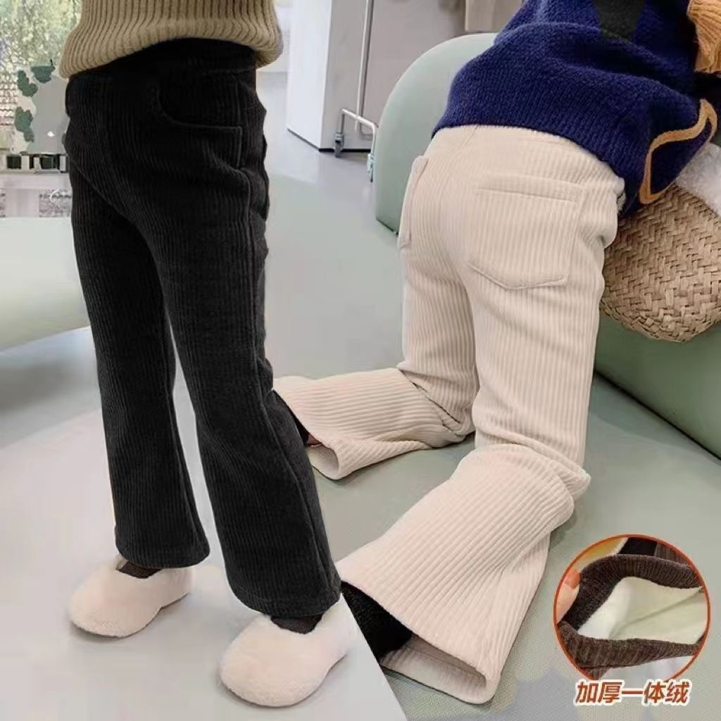 【特价清仓】女童裤子秋冬儿童加绒一体绒喇叭裤宝宝加厚洋气雪尼
