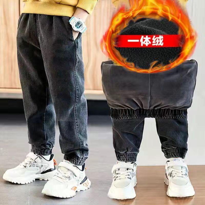 男童裤子秋冬新款中大童儿童加绒长裤童装束脚韩版宽松牛仔裤