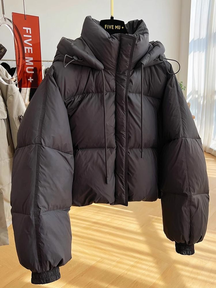 20232023新款高端加厚连帽短款羽绒服女冬季羽绒服高级感白鸭绒