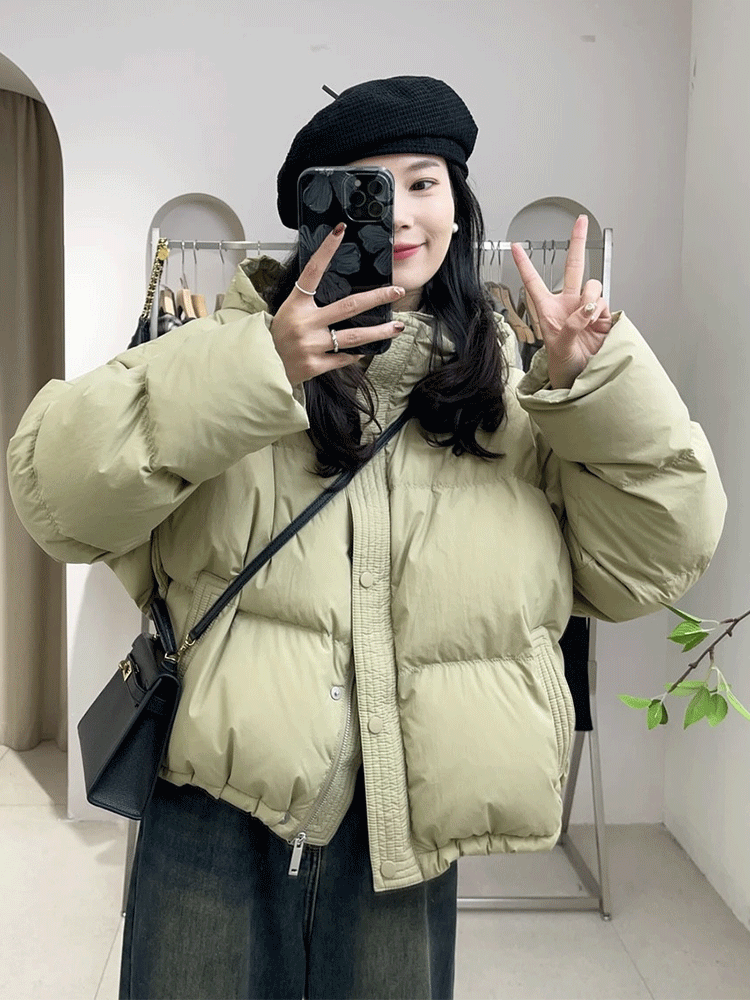 2023白鸭绒羽绒服女帽子可脱厚实短款2023冬季新款加厚小面包保