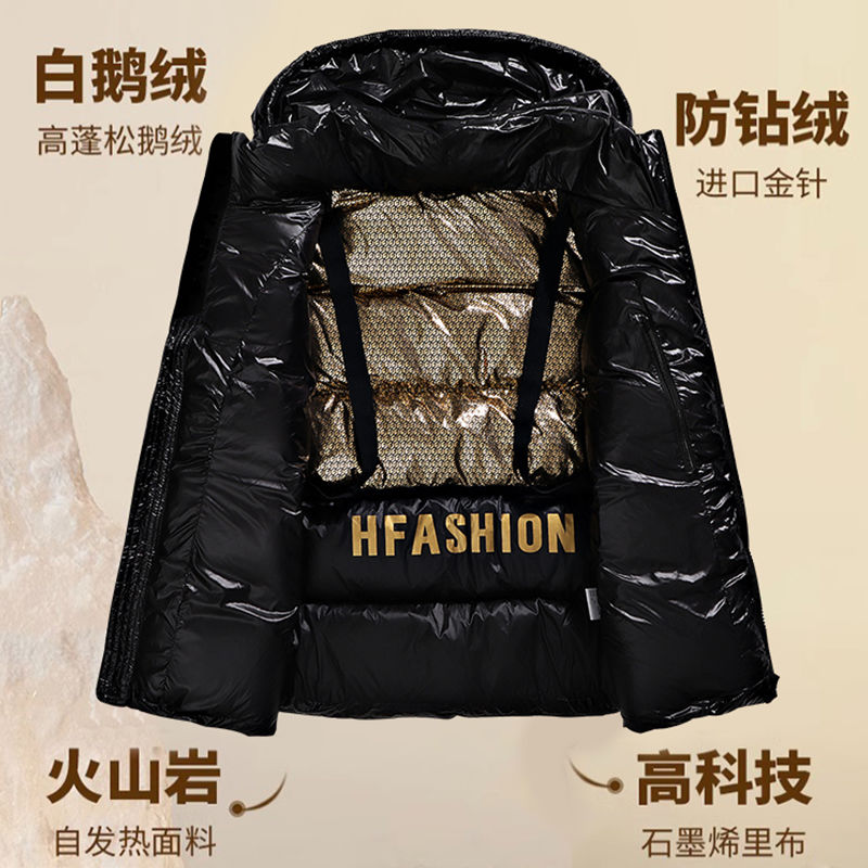 20232023新款黑金白鹅绒羽绒服男女情侣冬季连帽短款加厚抗寒保