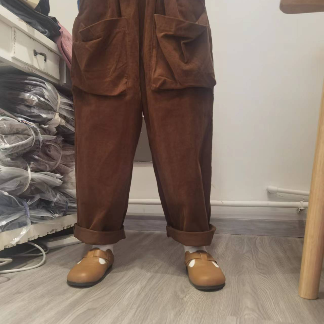 日系春秋宽松大口袋休闲裤