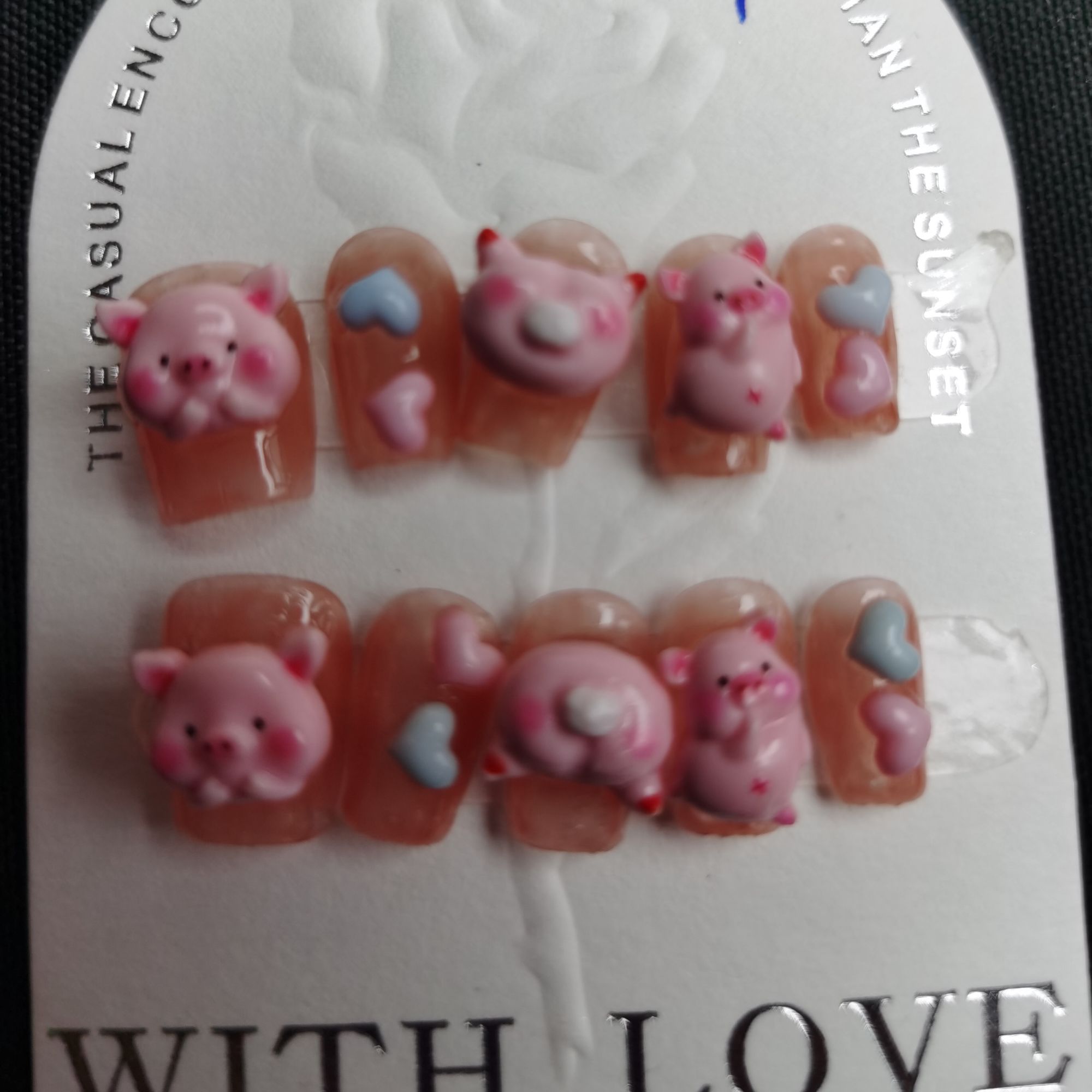 穿戴甲夜光猪手工粉色可爱粉嫩夏季